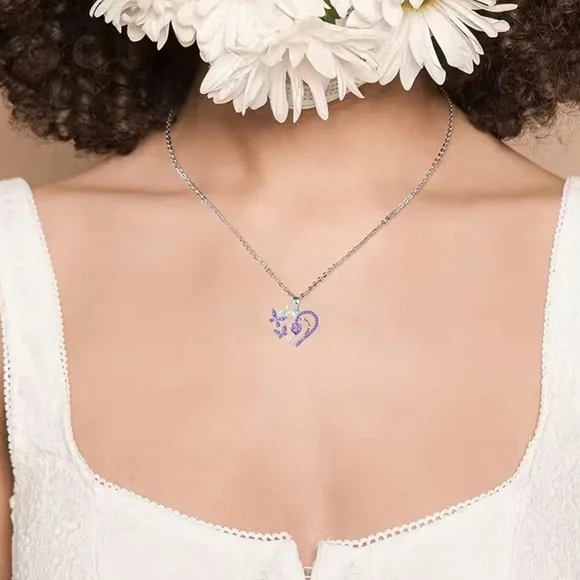 NEW "I Love You" Butterfly Pendant Necklace – Purple & Silver - Picture 5 of 5